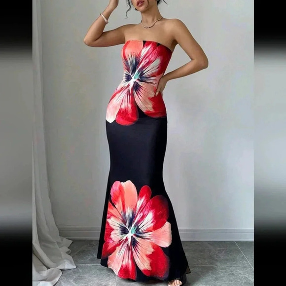 Elegant Floral Print Bodycon Dress, Summer - Picture 4 of 6